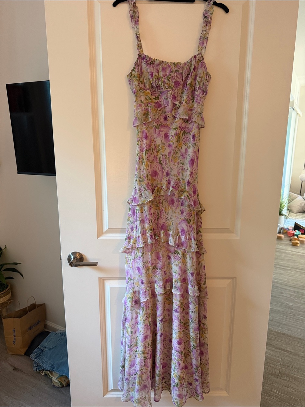 Astr Lavender Floral Ruffle Maxi Dress